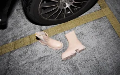Outlet Edgy Taupe Pu Elasticated Ankle Rounded Chunky Sole Ankle Boots Chunky Boots | Ankle Boots