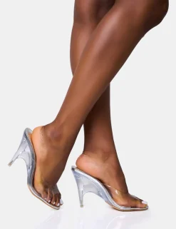 New Elusive Metallic Structured Perspex Wedge Heels Silver Heels | Wedges
