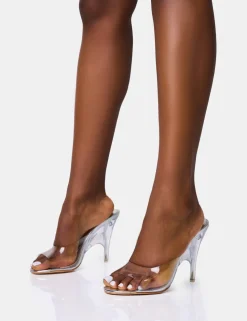 New Elusive Metallic Structured Perspex Wedge Heels Silver Heels | Wedges
