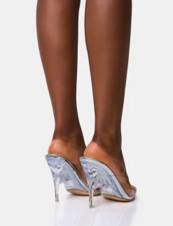 New Elusive Metallic Structured Perspex Wedge Heels Silver Heels | Wedges