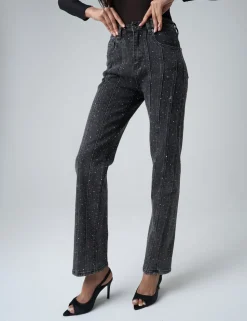 Shop Embellished Straight Leg High Waisted Jeans Trousers