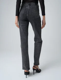 Shop Embellished Straight Leg High Waisted Jeans Trousers