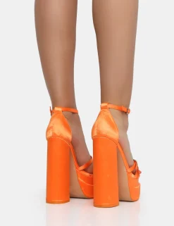 Hot Enya Satin Strappy Buckle Square Toe Platform Block Heels Square Toe Heels | Block Heels