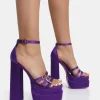 Store Enya Satin Strappy Buckle Square Toe Platform Block Heels Square Toe Heels | Block Heels