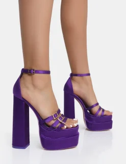 Store Enya Satin Strappy Buckle Square Toe Platform Block Heels Square Toe Heels | Block Heels