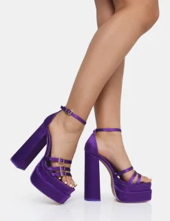 Store Enya Satin Strappy Buckle Square Toe Platform Block Heels Square Toe Heels | Block Heels