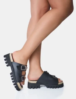 Online Equinox Chunky Jute Detail Buckle Flatform Sandals Flats