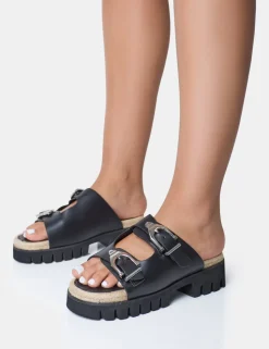 Online Equinox Chunky Jute Detail Buckle Flatform Sandals Flats