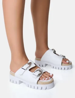 Best Sale Equinox Chunky Jute Detail Buckle Flatform Sandals Flats