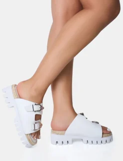Best Sale Equinox Chunky Jute Detail Buckle Flatform Sandals Flats