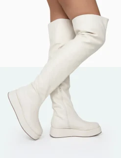 Sale Erica Bone Pu Chunky Platform Sole Over The Knee Boots Over The Knee Boots | Long Boots