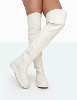 Sale Erica Bone Pu Chunky Platform Sole Over The Knee Boots Over The Knee Boots | Long Boots
