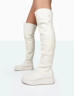 Sale Erica Bone Pu Chunky Platform Sole Over The Knee Boots Over The Knee Boots | Long Boots