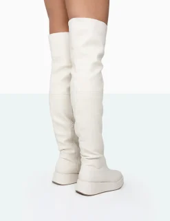 Sale Erica Bone Pu Chunky Platform Sole Over The Knee Boots Over The Knee Boots | Long Boots