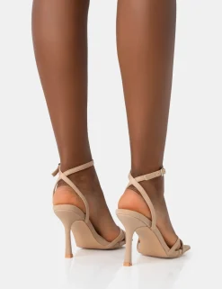 Sale Erin Camel Nylon Barely There Square Toe Mid Heels Square Toe Heels | Mid Heels