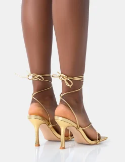 Discount Euphoria Pu Square Toe Lace Up Mid Heels Back In Stock | Gold Heels