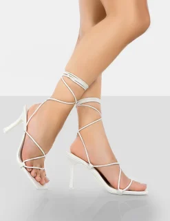Discount Euphoria Croc Square Toe Lace Up Mid Heels 4