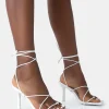Hot Euphoria White Pu Square Toe Lace Up Mid Heels Mid Heels | Mid Heels
