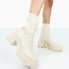 Clearance Everdeen Ecru PU And Knit Chunky Heeled Platform Sock Ankle Boots Sock Boots | Ankle Boots
