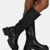 New Evergreen Knee High Elasticated Detail Chunky Heeled Sole Boots Heeled Boots | Knee High Boots