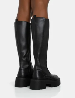 New Evergreen Knee High Elasticated Detail Chunky Heeled Sole Boots Heeled Boots | Knee High Boots
