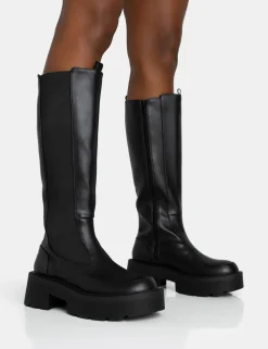 New Evergreen Knee High Elasticated Detail Chunky Heeled Sole Boots Heeled Boots | Knee High Boots