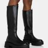 Store Evergreen Pu Wide Fit Knee High Elasticated Detail Chunky Heeled Sole Boots Knee High Boots | Long Boots
