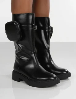 Cheap Evoke Pocket Detail Chunky Sole Calf Height Boot Chunky Boots | Ankle Boots