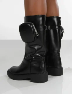Cheap Evoke Pocket Detail Chunky Sole Calf Height Boot Chunky Boots | Ankle Boots