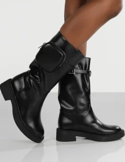 Cheap Evoke Pocket Detail Chunky Sole Calf Height Boot Chunky Boots | Ankle Boots