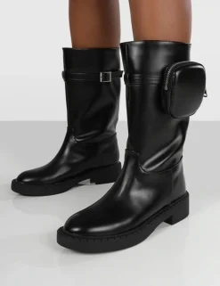 Cheap Evoke Pocket Detail Chunky Sole Calf Height Boot Chunky Boots | Ankle Boots