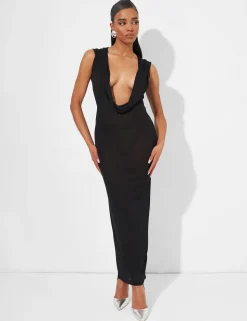 Online Extreme Dropped Cowl Neck Hooded Midaxi Dress Dresses