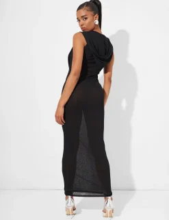 Online Extreme Dropped Cowl Neck Hooded Midaxi Dress Dresses