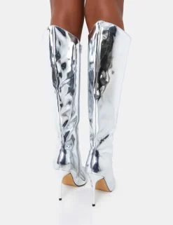 Fashion Falcon Mirror Knee High Stiletto Boot High Heels | Heeled Boots