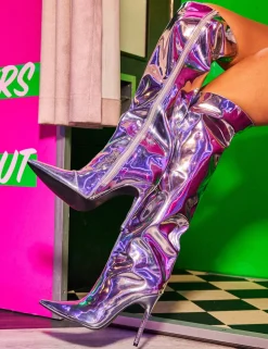 Fashion Falcon Mirror Knee High Stiletto Boot High Heels | Heeled Boots