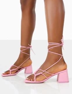 Cheap Fanatic Baby PU Square Toe Lace Up Block Mid Heeled Sandals 3