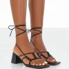 Online Fanatic PU Square Toe Lace Up Block Mid Heeled Sandals 3" Heels | Square Toe Heels