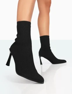 Best Farah Knitted Pointed Toe Stiletto Heel Ankle Sock Boots High Heels | Sock Boots