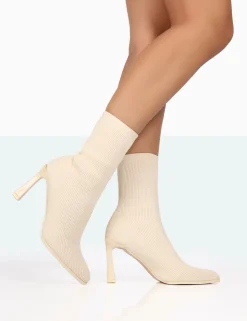 Best Sale Farah Knitted Pointed Toe Stiletto Heel Ankle Sock Boots High Heels | Sock Boots