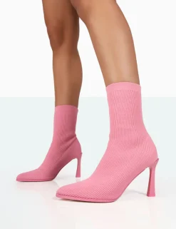 Shop Farah Knitted Pointed Toe Stiletto Heel Ankle Sock Boots High Heels | Sock Boots