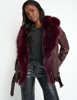 Fashion Faux Fur Trim Aviator Jacket Outerwear & Jackets