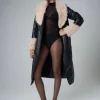 Flash Sale Faux Fur Trim Belted Faux Leather Trench Coat Outerwear & Jackets