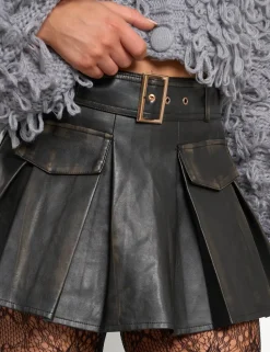 Hot Faux Leather Belted Mini Skort Sculpt & Leisure | Kaiia The Label