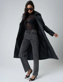 Flash Sale Faux Leather Belted Trench Coat Outerwear & Jackets