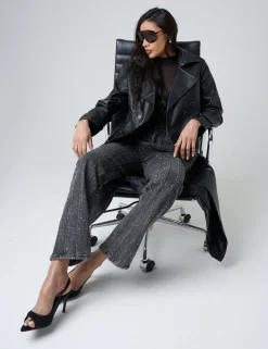 Flash Sale Faux Leather Belted Trench Coat Outerwear & Jackets