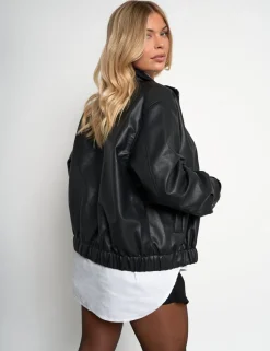 Best Sale Faux Leather Oversized Bomber Jacket Sculpt & Leisure | Kaiia The Label