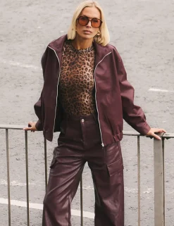 Shop Faux Leather Oversized Bomber Jacket Sculpt & Leisure | Kaiia The Label