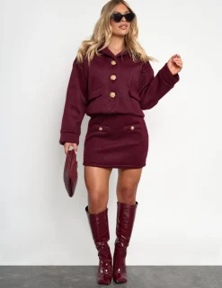 Fashion Faux Wool Gold Button Detail Mini Skirt Co Ord Co-ords | Skirts