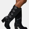 Clearance Fetish Pu Buckle Detail Knee High Boots Heeled Boots