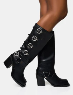 Clearance Fetish Pu Buckle Detail Knee High Boots Heeled Boots